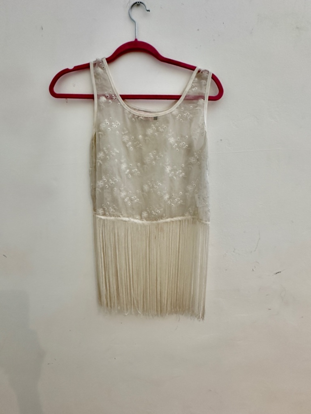 NAADAM Cream Fringe Embroidered Crop Top S Beach, Casual, Bodycon, feminine